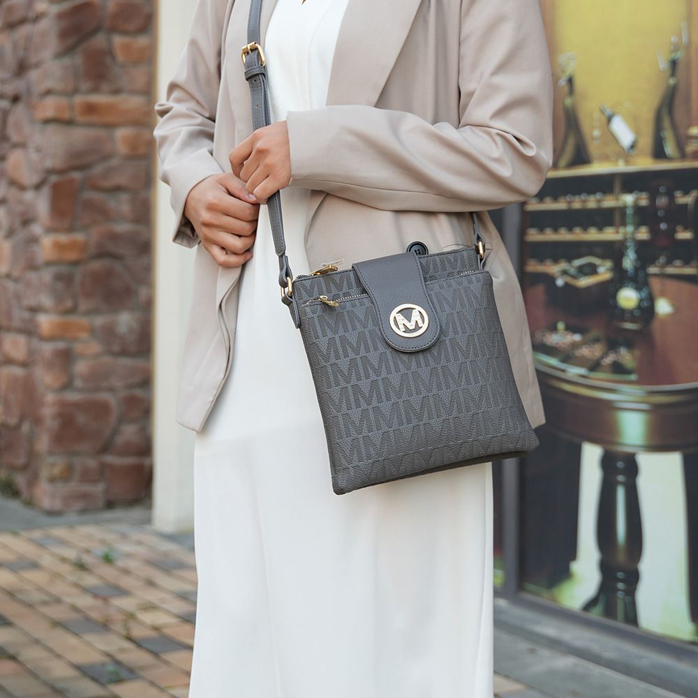 (grey)Marietta M Signature Crossbody Bag by Mia K - BagNook