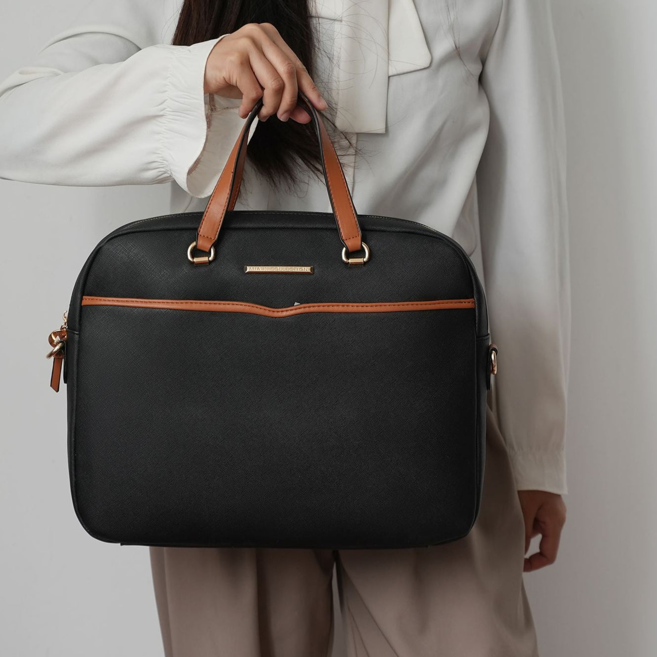 (black)Rose Vegan Leather Laptop Briefcase by Mia K - BagNook