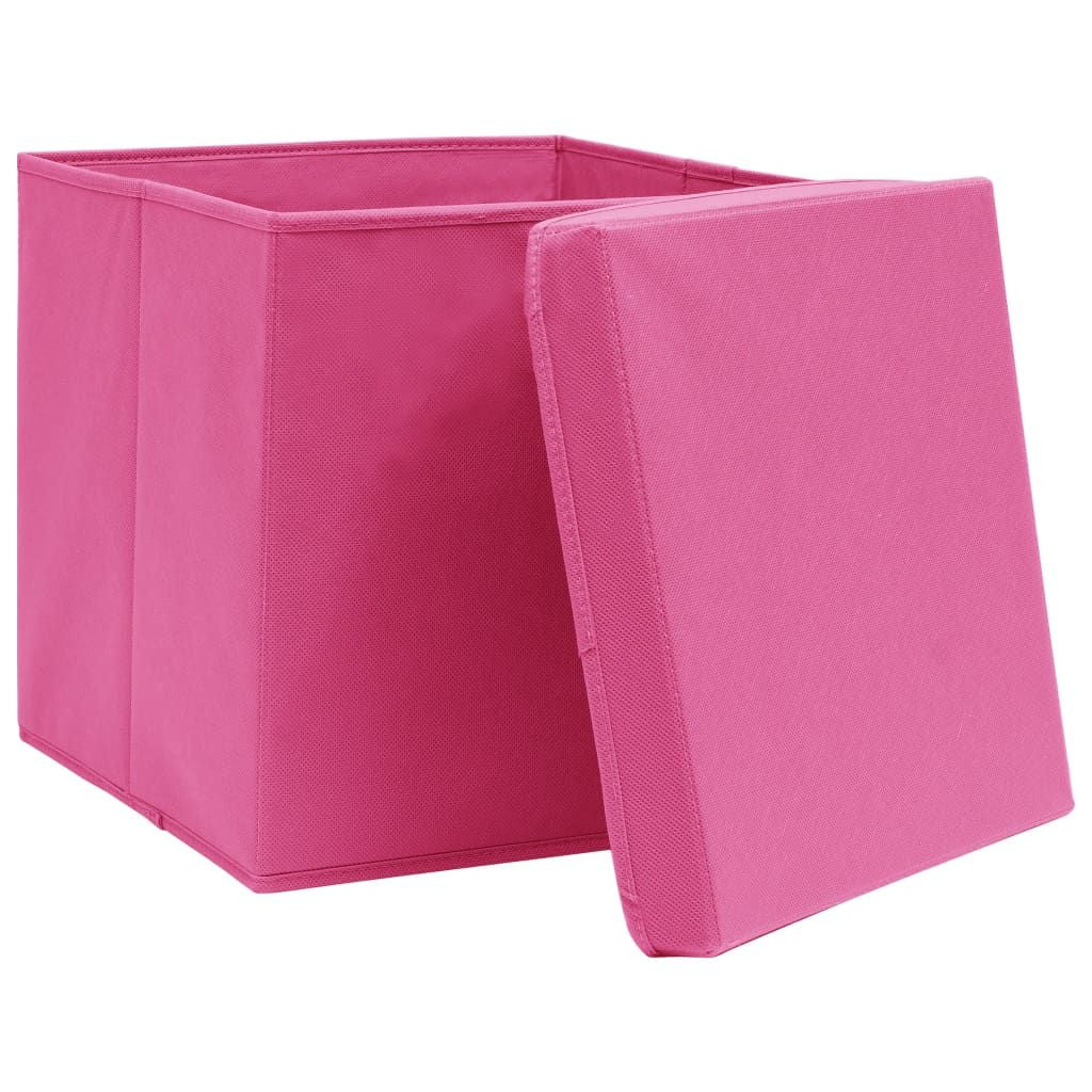 Storage Boxes w/Lids 4pc 12.6"x12.6"x12.6" Fabric - Pink - BagNook