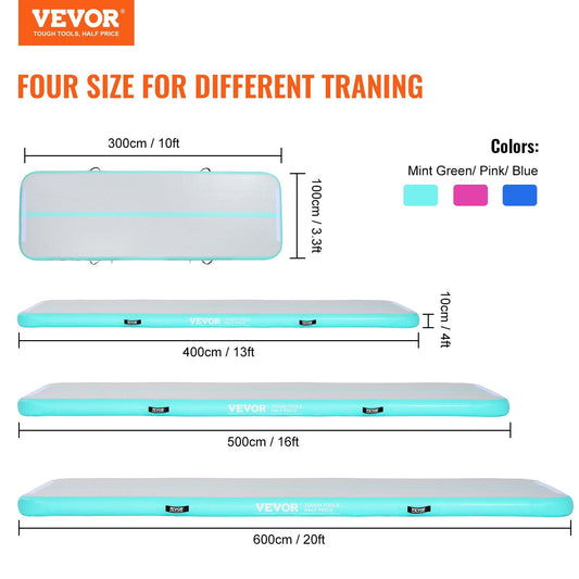 VEVOR Gymnastics Inflatable Air Mat, 4" Thick, 10ft Mint Green - BagNook