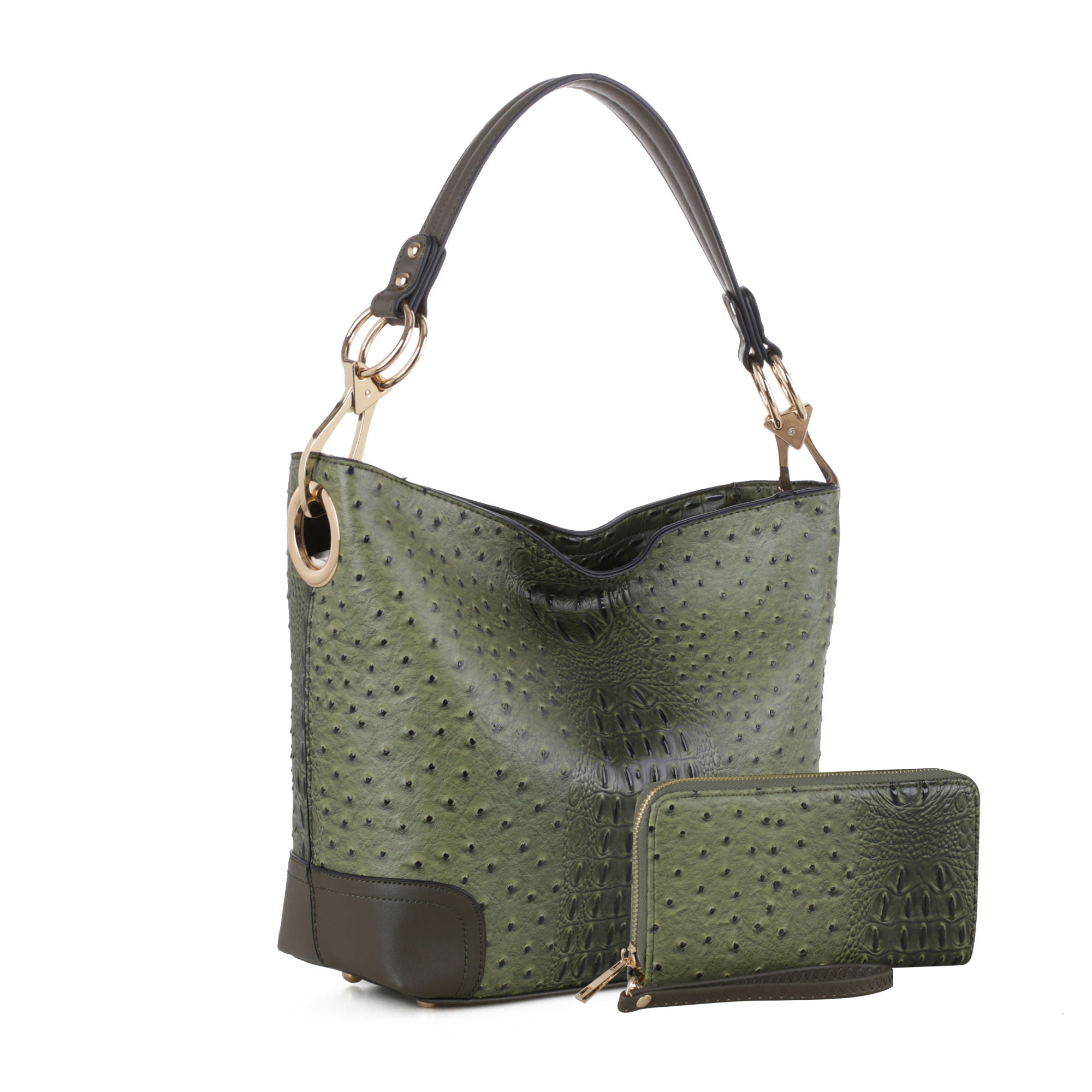 (green)Wandy Soft Vegan Leather Hobo & Wallet Set by Mia K - BagNook