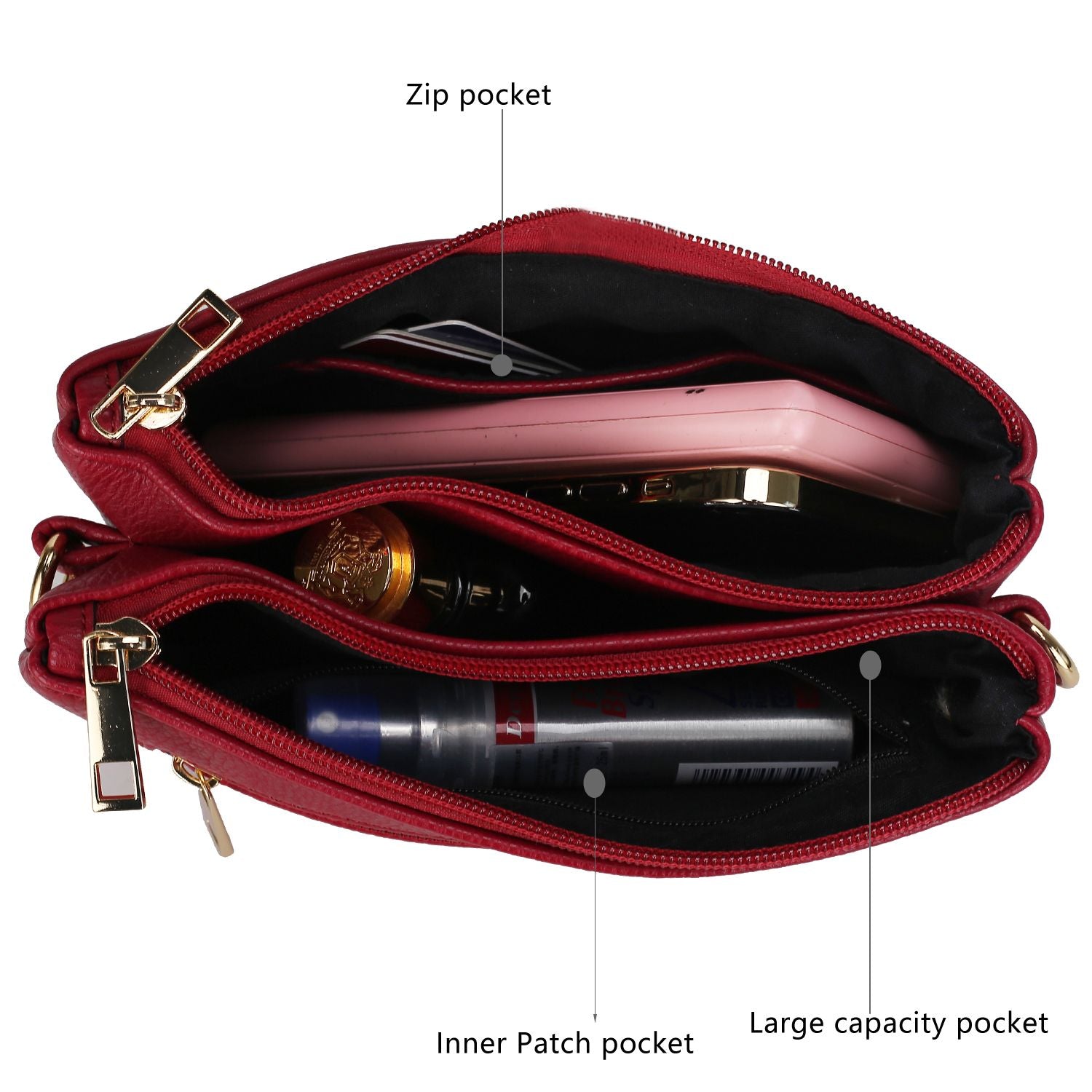 (red)Elsie Multi Compartment Crossbody Bag by Mia k - BagNook