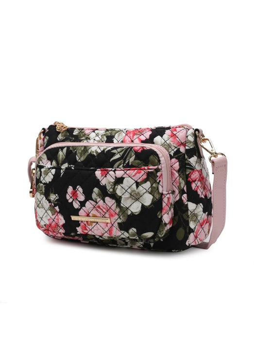 (black)Rosalie Cotton Botanical Pattern Crossbody by Mia k - BagNook
