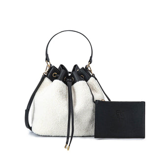 (black)Saryn Bucket Hobo Faux Shearling by Mia K. - BagNook