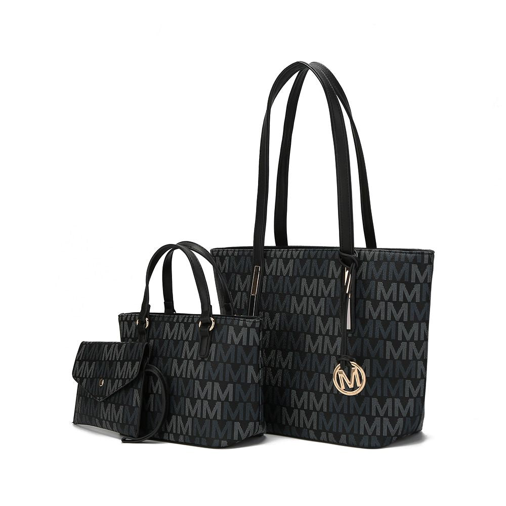 (black)Aylet M Tote with Mini Handbag and Wristlet Pouch by Mia k - BagNook