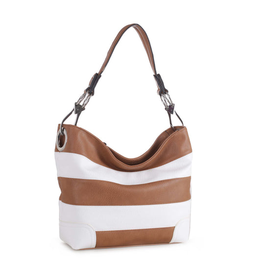 Emily Stripe Soft Vegan Leather Hobo Bag by Mia K - BagNook
