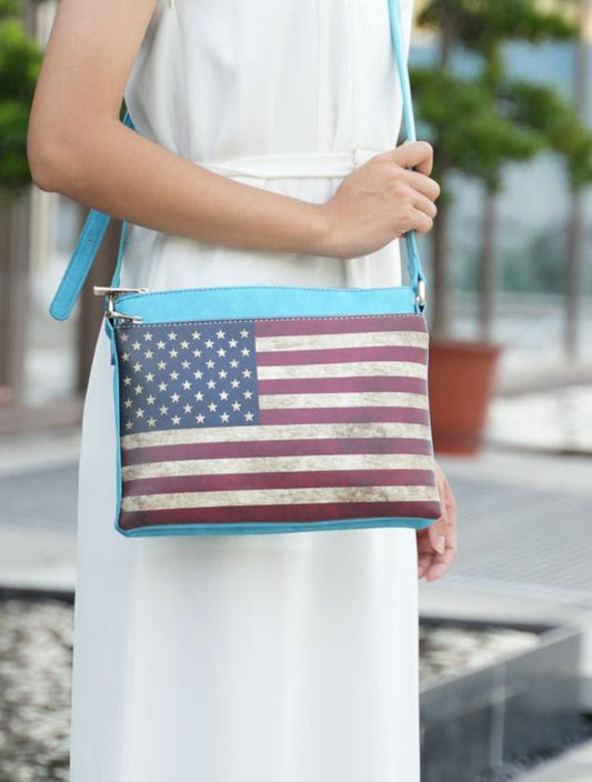 (turquoise)Madeline Vegan Leather Flag Women Crossbody by Mia K - BagNook