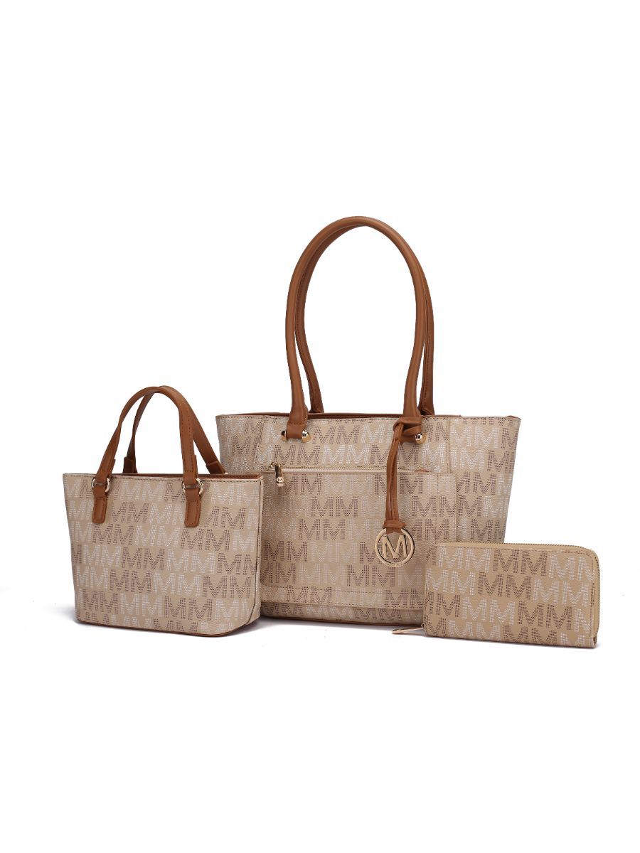 (beige)Lady II M Signature Tote & Wallet Set by Mia k - BagNook