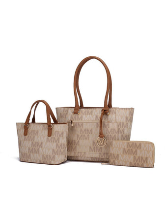 (beige)Lady II M Signature Tote & Wallet Set by Mia k - BagNook