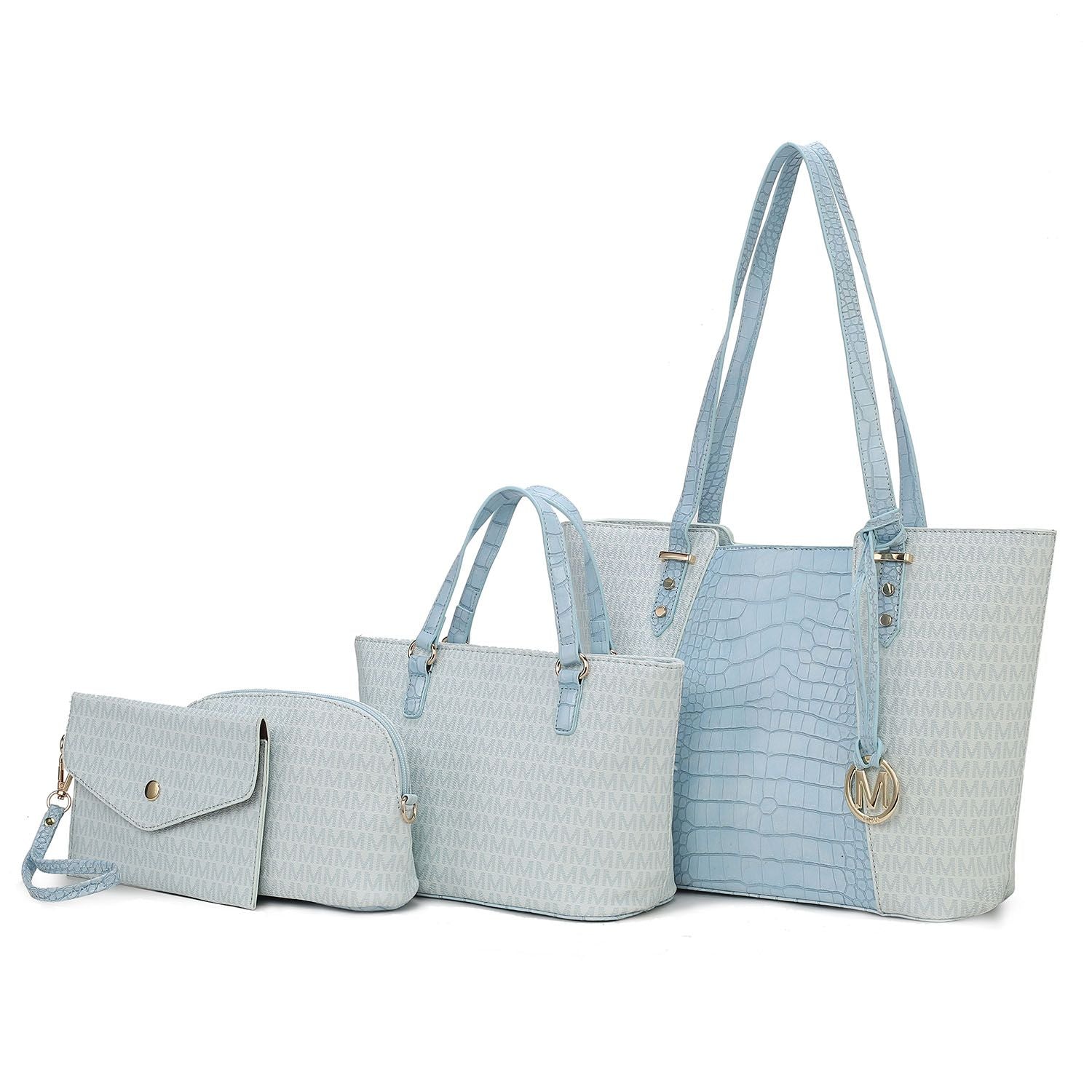 (light blue)Lippa M Signature Crocodile Embossed Tote Set by Mia K - BagNook