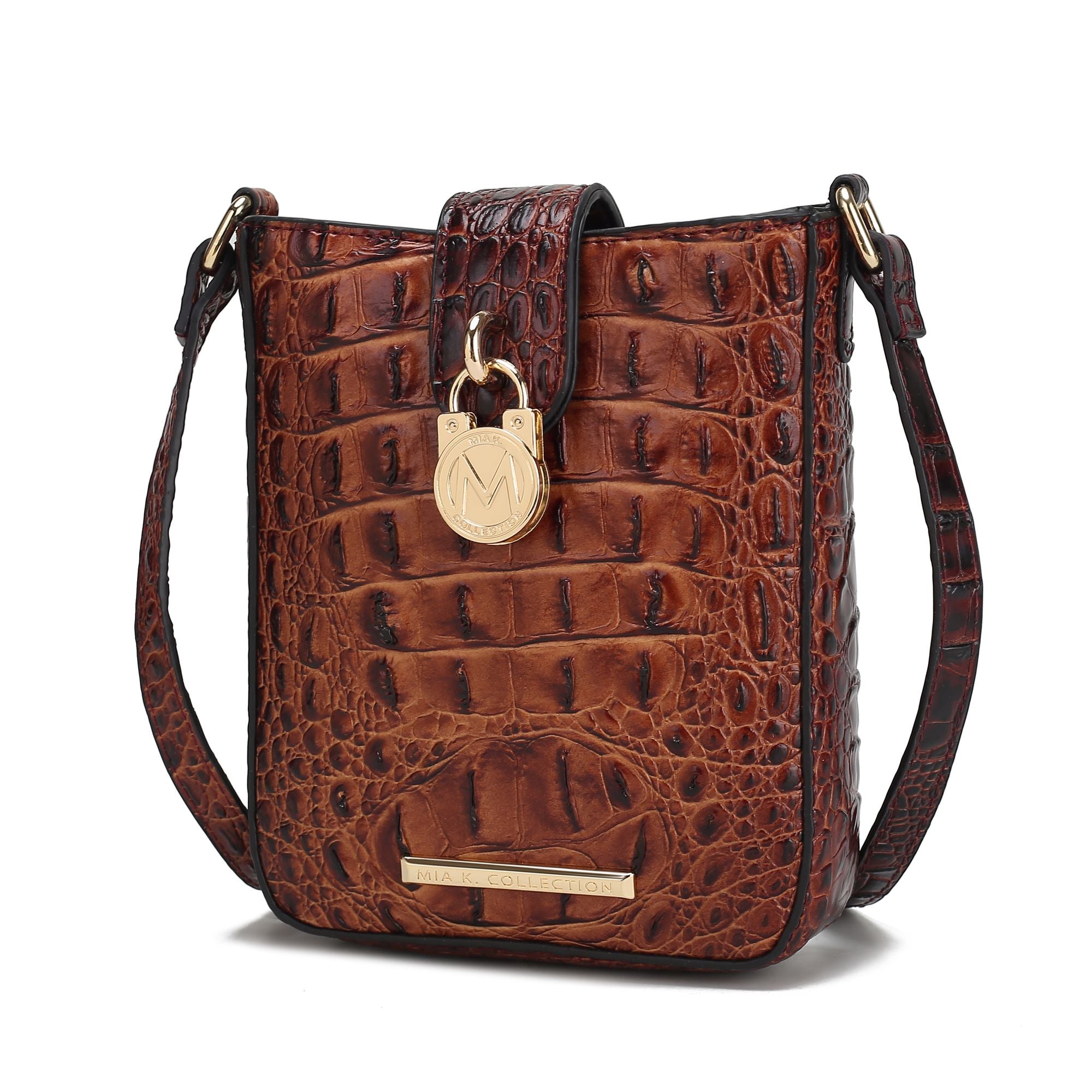 (brown)Avery Faux Crocodile Embossed Crossbody by Mia K - BagNook