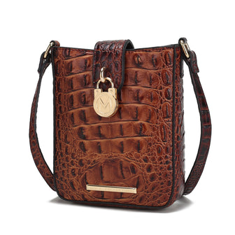 (brown)Avery Faux Crocodile Embossed Crossbody by Mia K - BagNook
