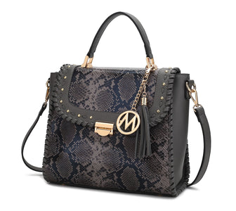 (charcoal)Lilli Satchel Vegan Leather Handbag by Mia k - BagNook
