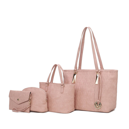 (rose pink)Arya 4pc Signature Vegan Leather Tote Bag Set by Mia K - BagNook