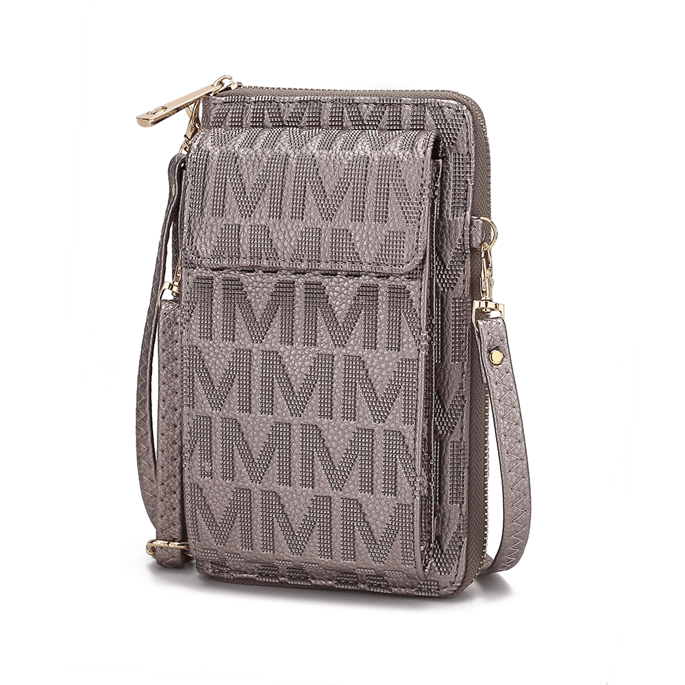 (pewter)Caddy Vegan Leather Phone Wallet Crossbody by Mia k - BagNook
