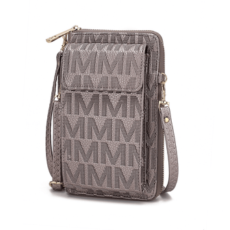 (pewter)Caddy Vegan Leather Phone Wallet Crossbody by Mia k - BagNook