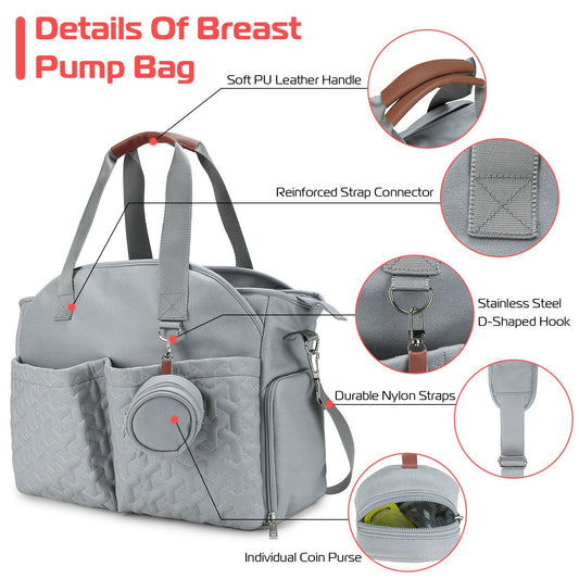 (lightblue)Breast Pump Diaper Tote Bag - BagNook