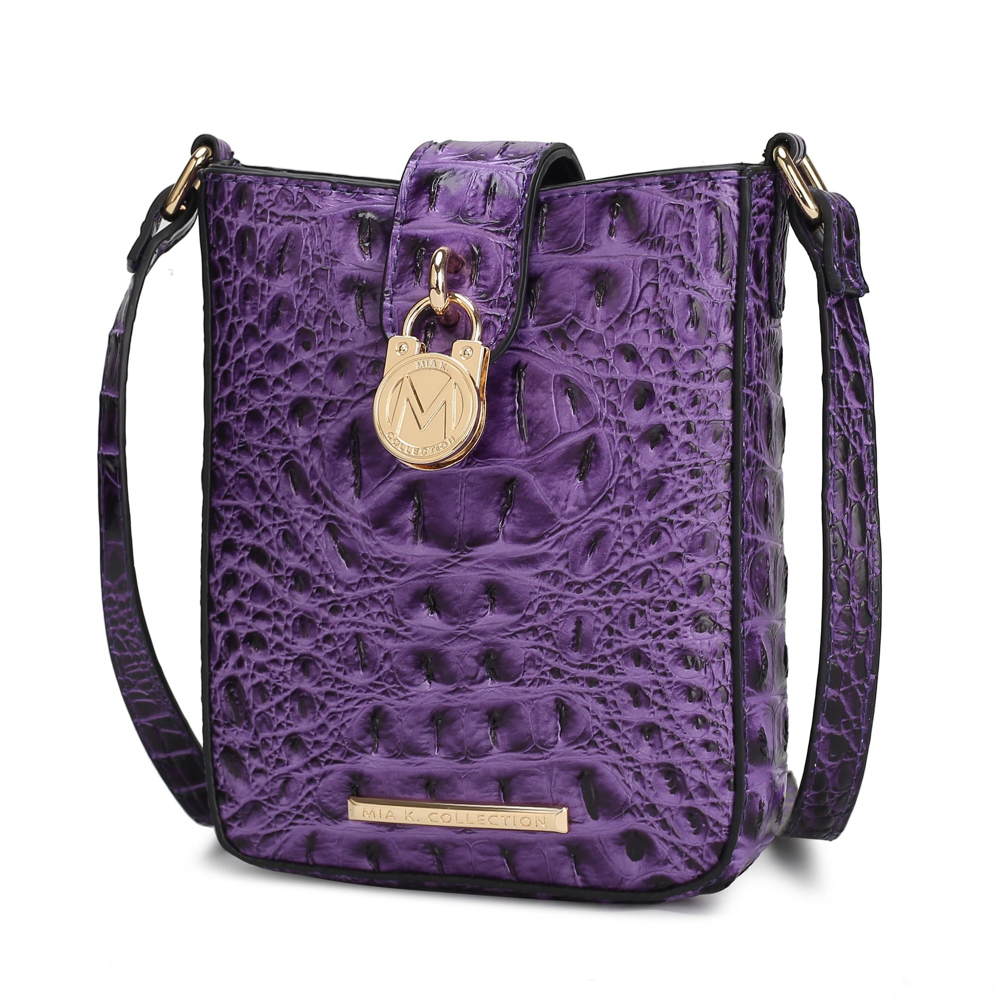 (purple)Avery Faux Crocodile Embossed Crossbody by Mia K - BagNook