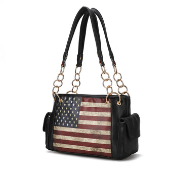 (black)Alaina Vegan Leather Women Flag Shoulder Bag by Mia K - BagNook