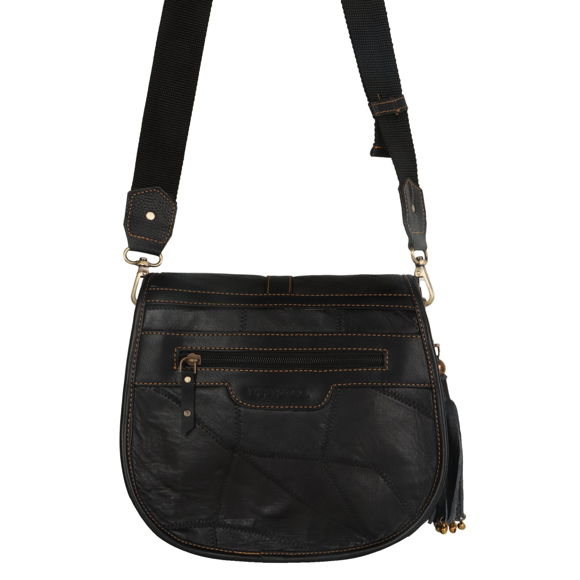Vivo Saddle Bag - Upcycled Leather & Vegan Leather - Black - BagNook
