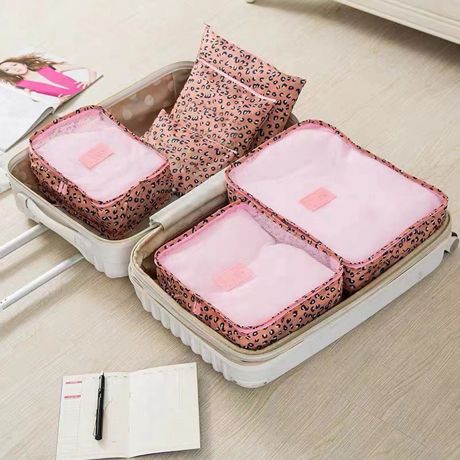 (leopard)9pc Travel Luggage Organizer - BagNook