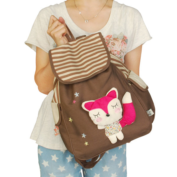 Cute Fox Fabric Art School Daypack - BagNook