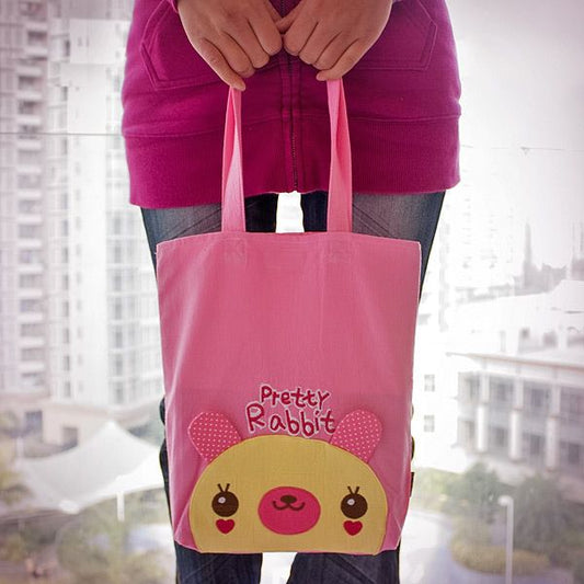 [Pretty Rabbit] Embroidered Applique Kids Fabric Tote Bag - BagNook