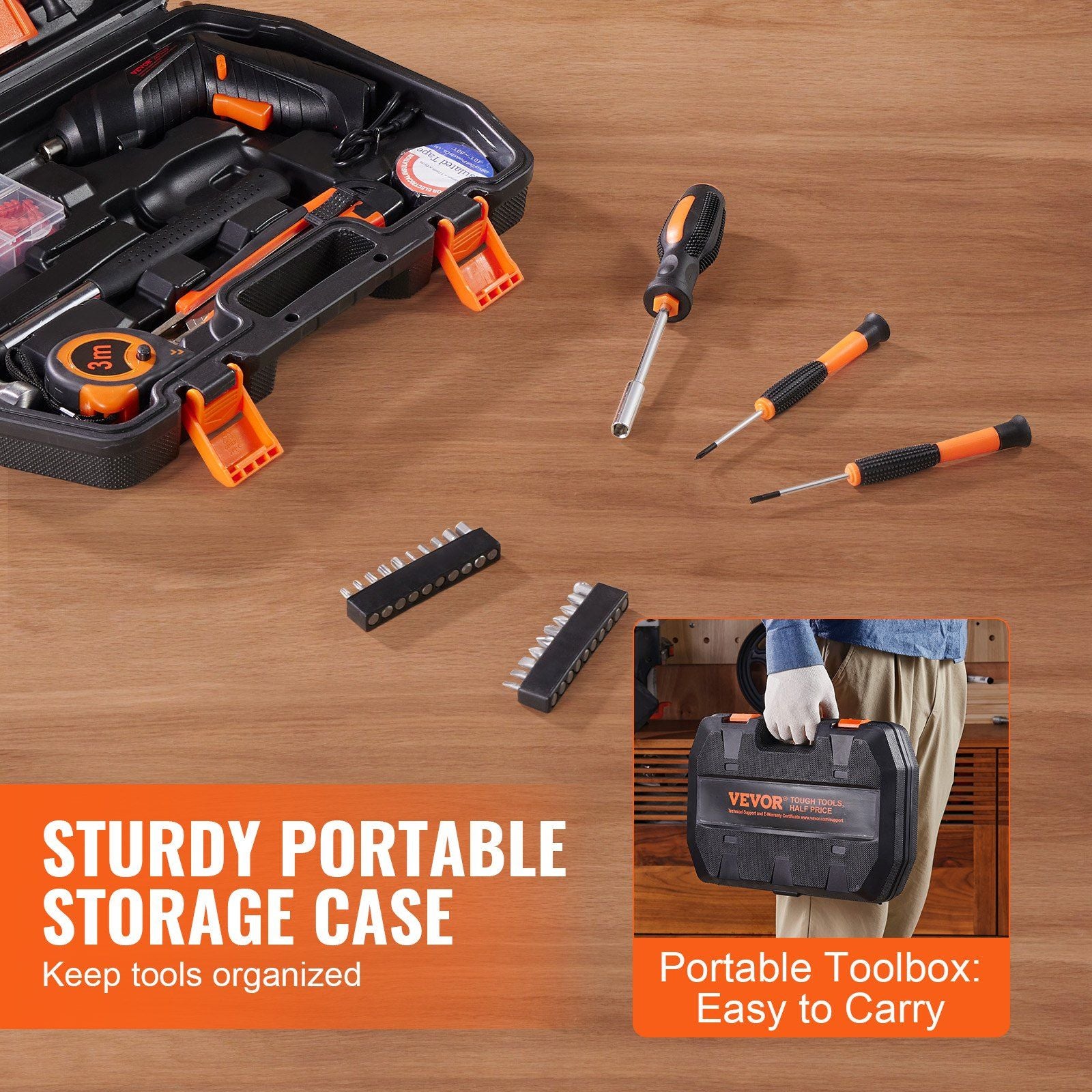 VEVOR 96pc Household Hand Tool Set w/Cordless Screwdriver - BagNook