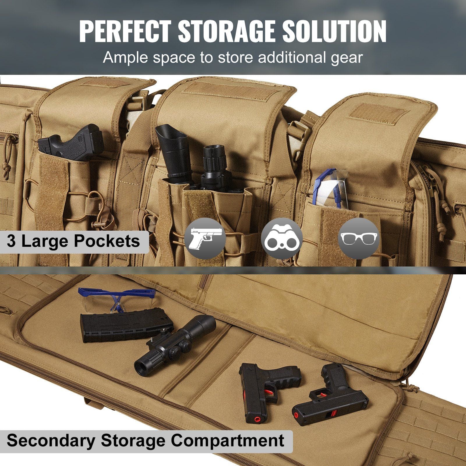 VEVOR Tactical Range Bag, 42in w/Lockable Zipper - Brown - BagNook