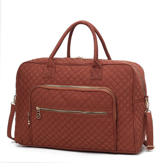 (brown)Jayla Solid Quilted Cotton Duffel Bag by Mia K - BagNook