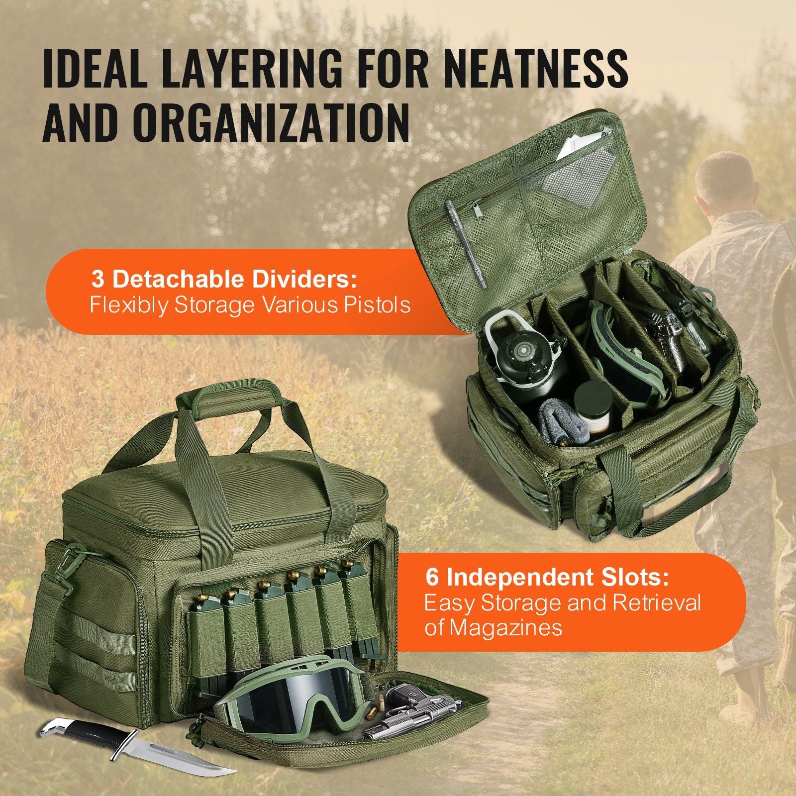 VEVOR Tactical Range Bag for 4 Pistols - Green - BagNook