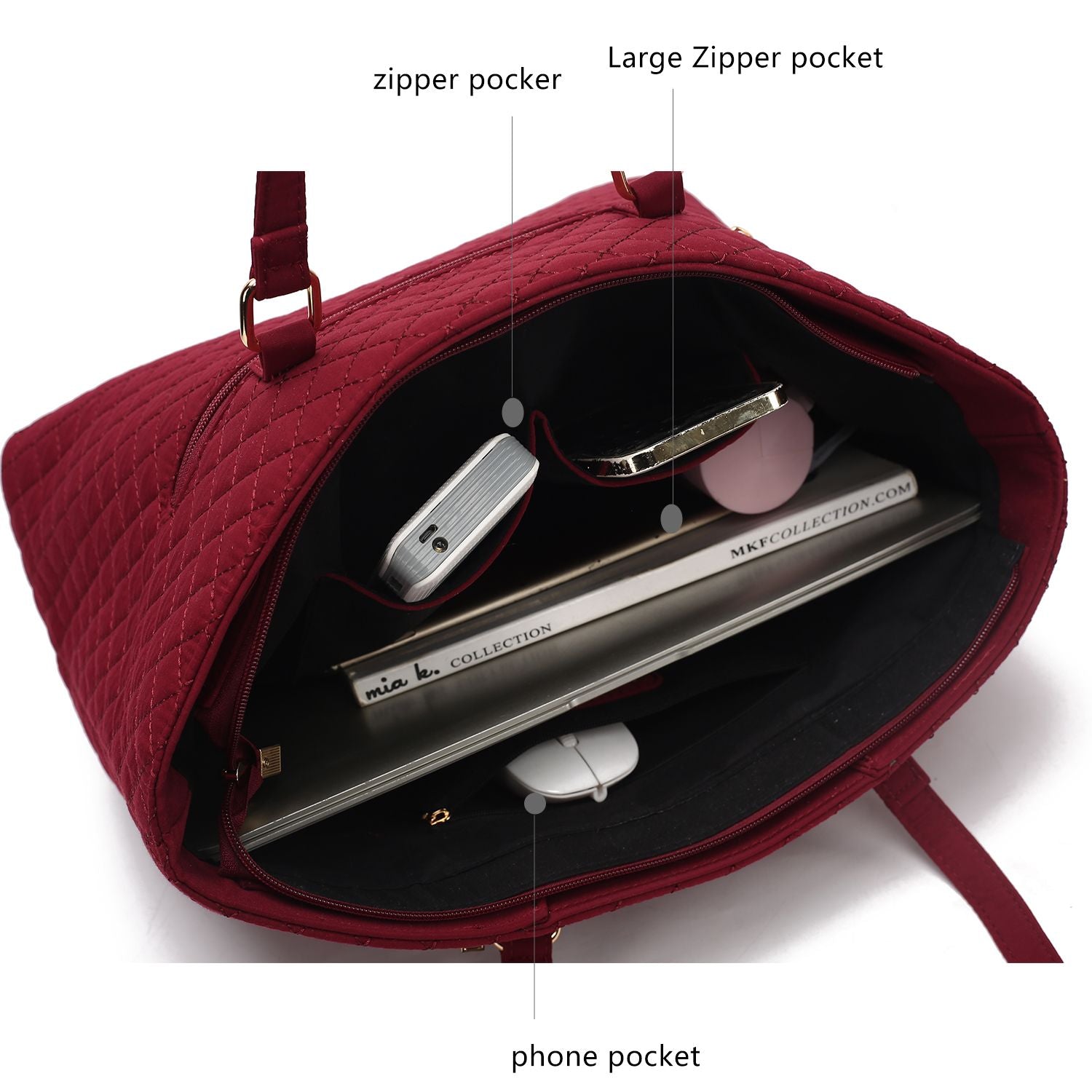 (wine) Quilted Cotton Women Tote - bagNook