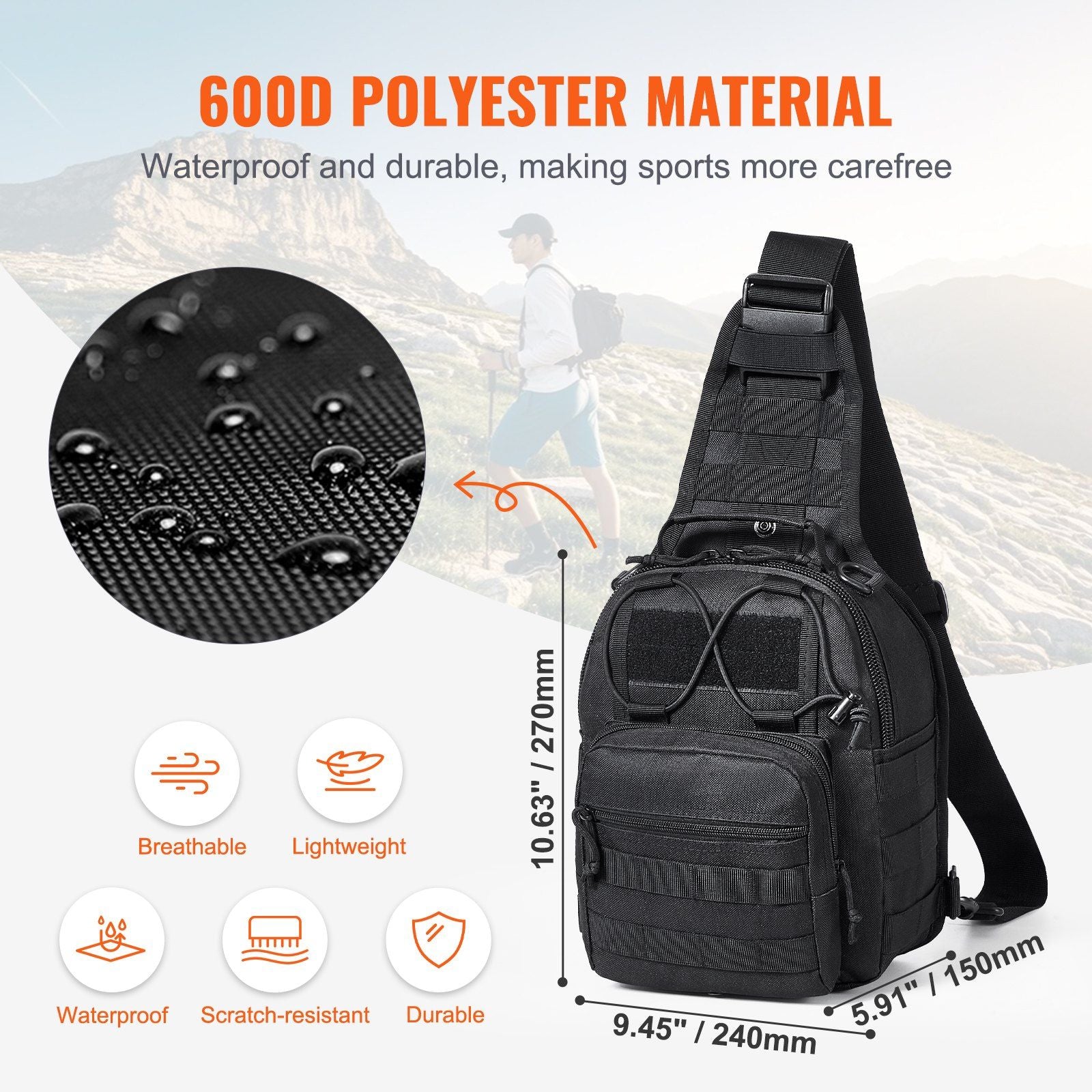 Tactical Sling Bag w/detachable strap - 10L Military Rover - BagNook
