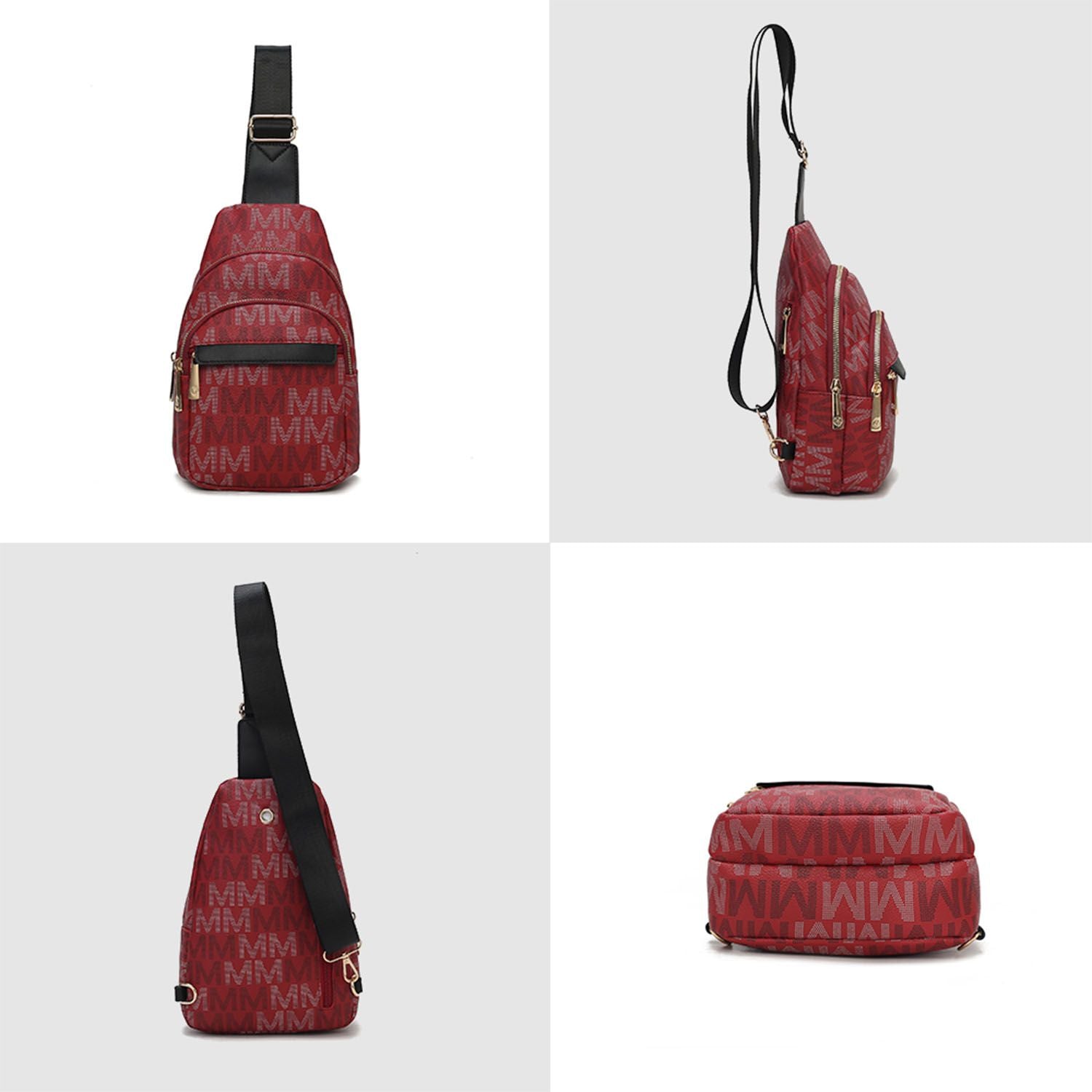 (burgundy)Helaena M Logo Printed Vegan Leather Sling Bag by Mia K - BagNook