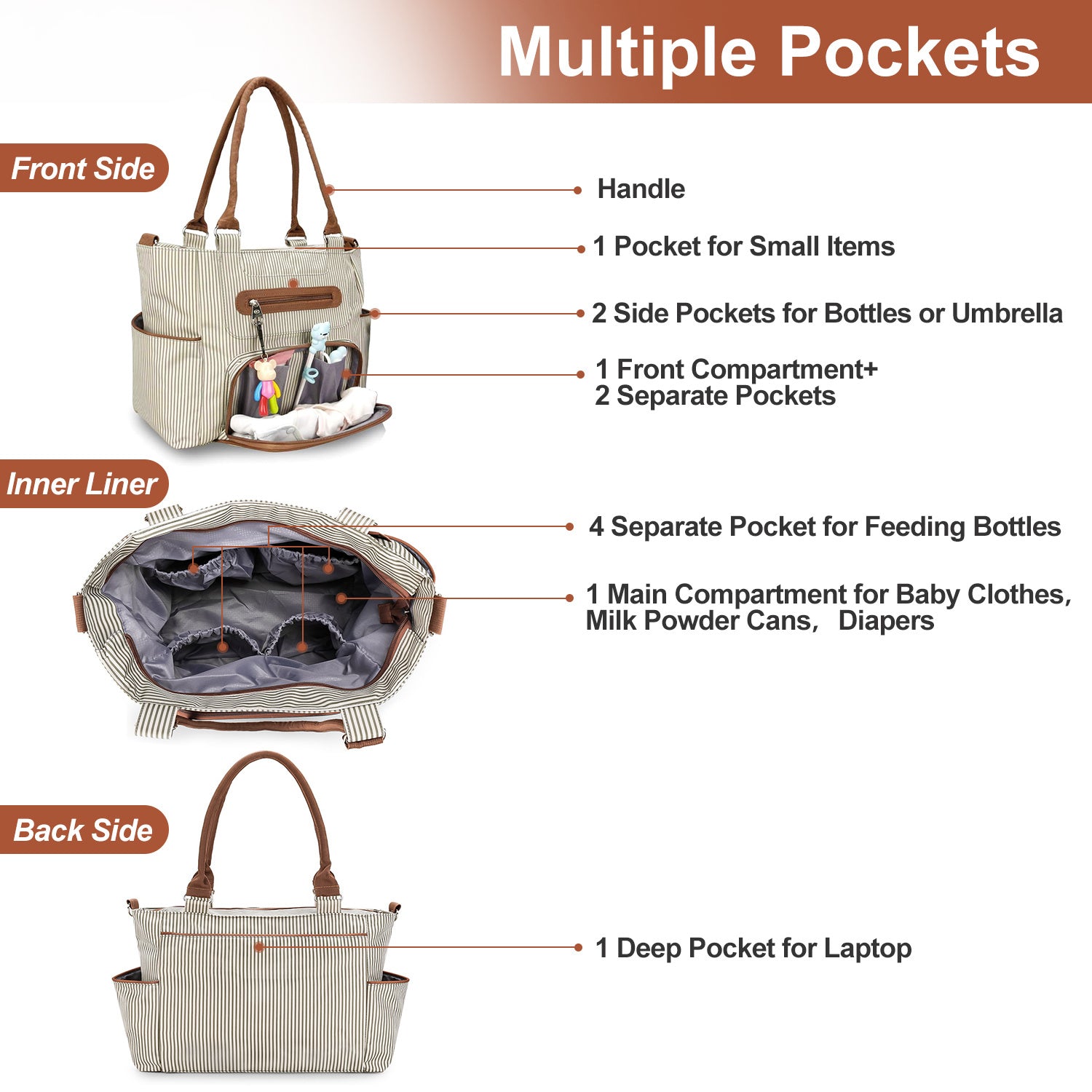 (khaki)8pc Diaper Bag Set - BagNook