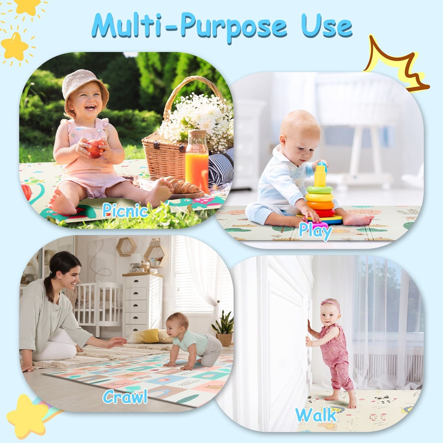 Foldable Baby Playmat - 5.9x6.5ft - Reversible - BagNook
