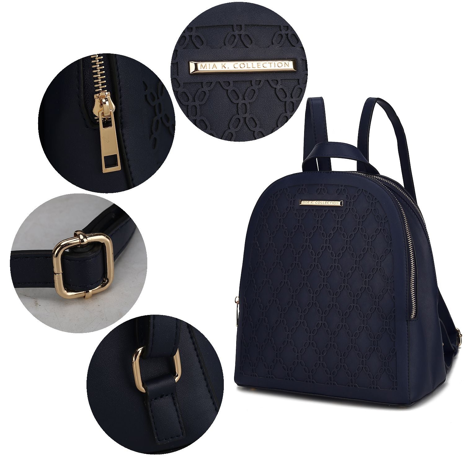 (navy)Sloane Vegan Leather Multi-Compartment Backpack by Mia K - BagNook