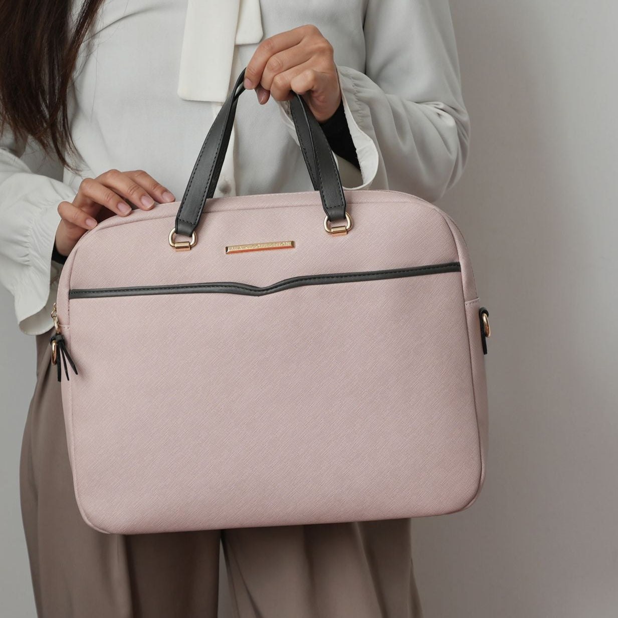 (blush)Rose Vegan Leather Laptop Briefcase by Mia K - BagNook