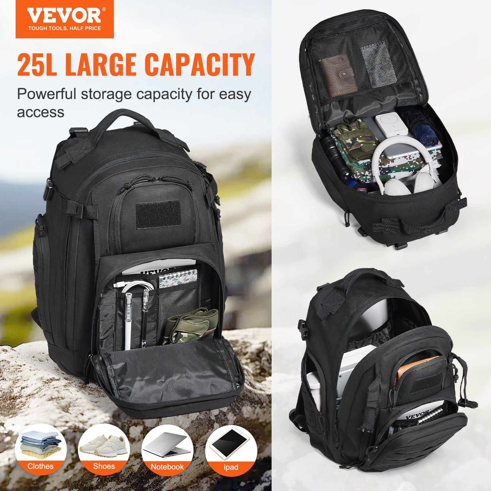 Tactical Backpack 25L Military Backpack with Molle Mode - Blk - BagNook