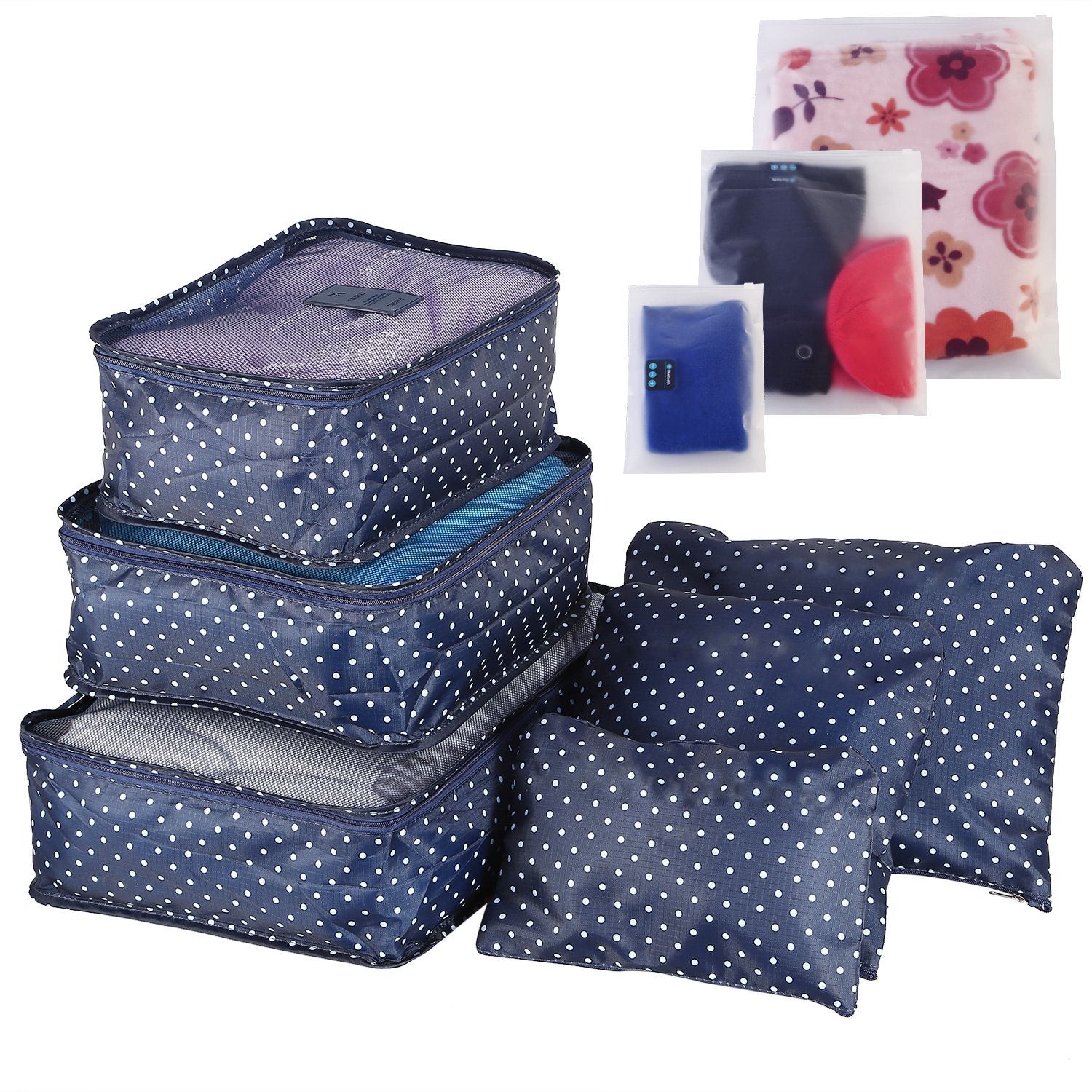 (navy spot)9pc Travel Luggage Organizer - BagNook