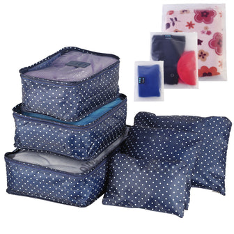 (navy spot)9pc Travel Luggage Organizer - BagNook