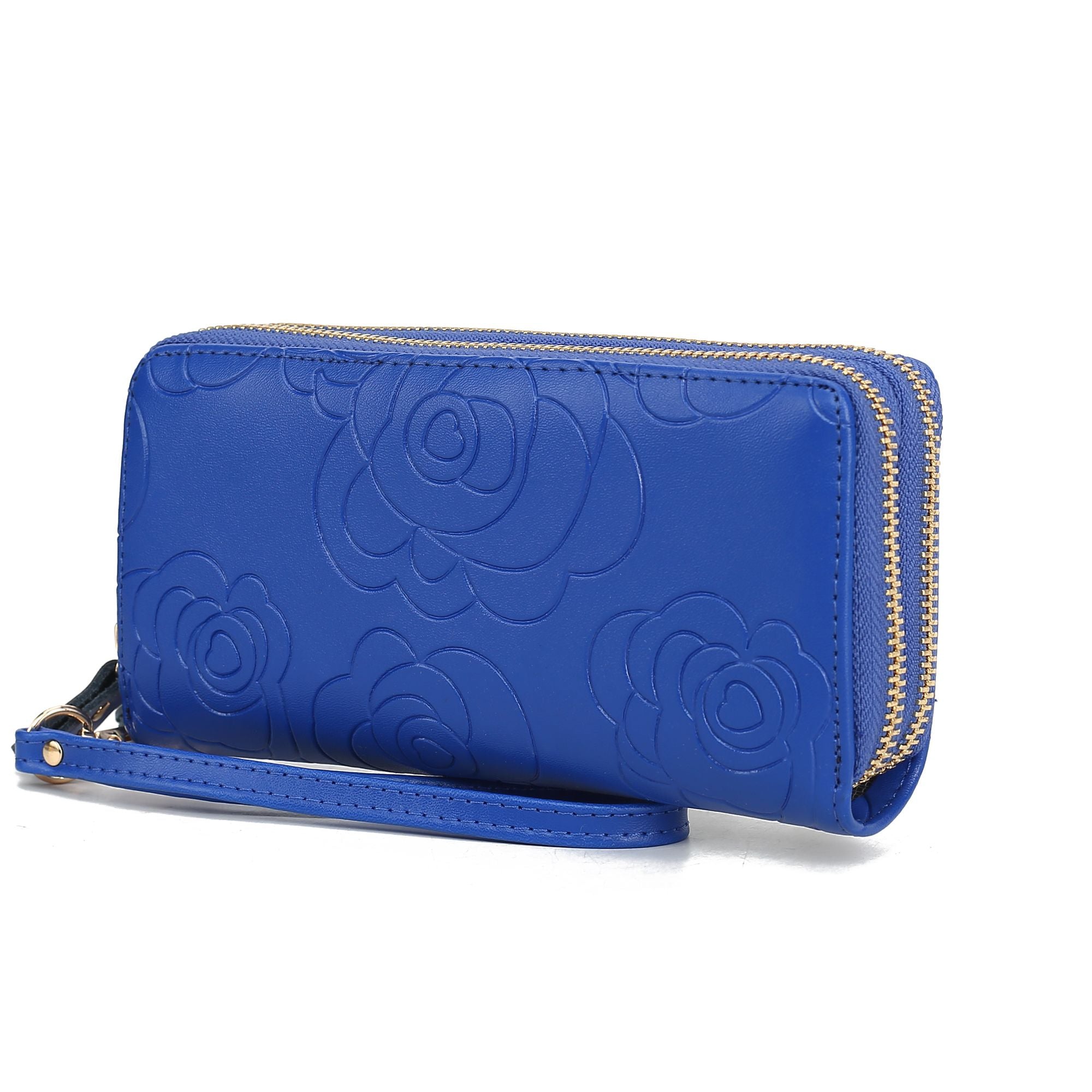 (royal blue)Ellie Vegan Leather Flower Embossed Wristlet by Mia K - BagNook