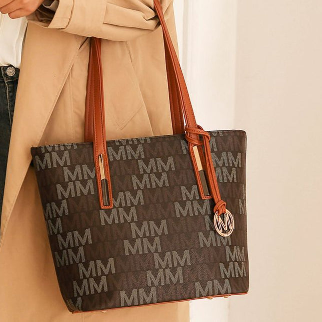 (brown)Aylet M Tote with Mini Handbag and Wristlet Pouch by Mia k - BagNook