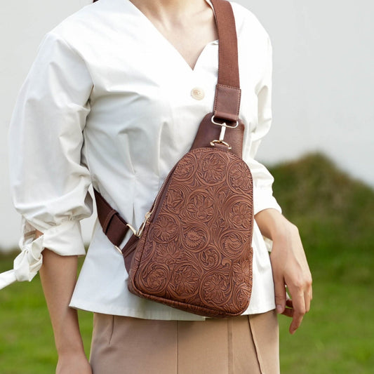 (brown)Millie Women Flower Embossed Sling Bag By MKF - BagNook