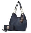 Load image into Gallery viewer, (navy)Ashley Vegan Leather Hobo Bag with Wallet - 2 pieces by Mia k - BagNook
