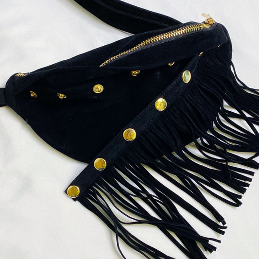 (black)Fringed Or Not Sling Bag w/ Detachable Fringe - BagNook