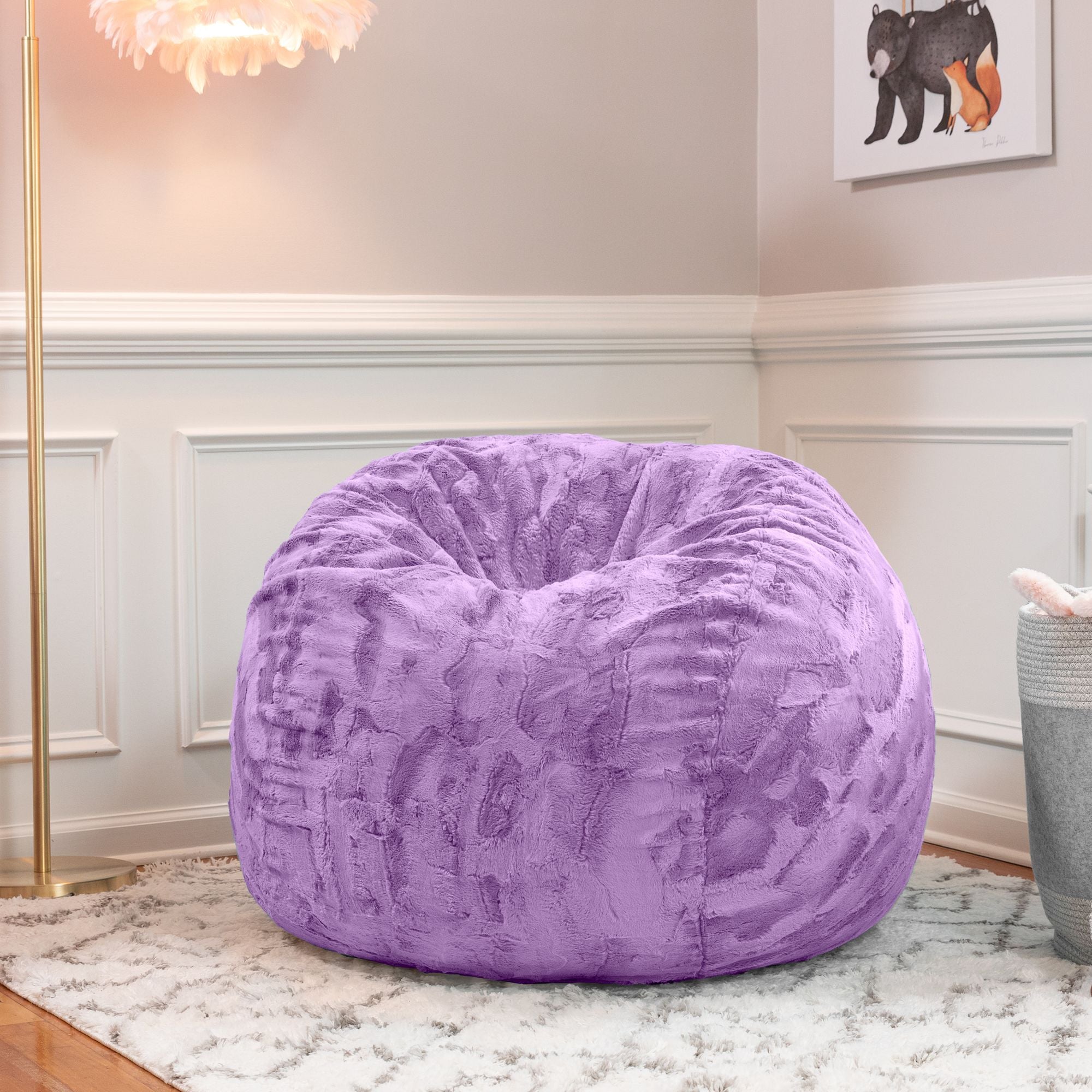 Jaxx Saxx 3 Ft Bean Bag Chair - Faux Fur - Bellflower Purple - BagNook
