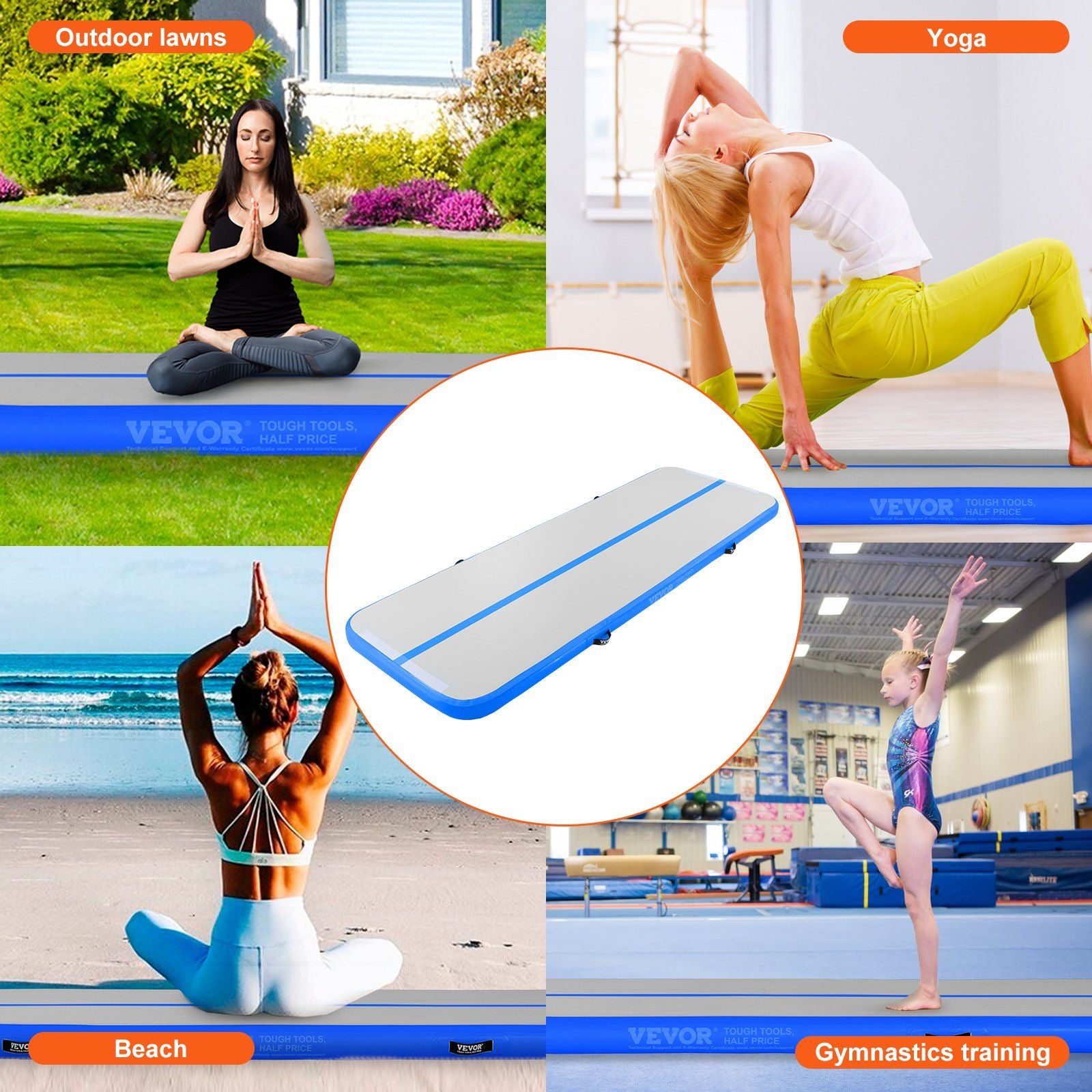 VEVOR Gymnastics Inflatable Air Mat, 4" Thick, 10ft Blue - BagNook