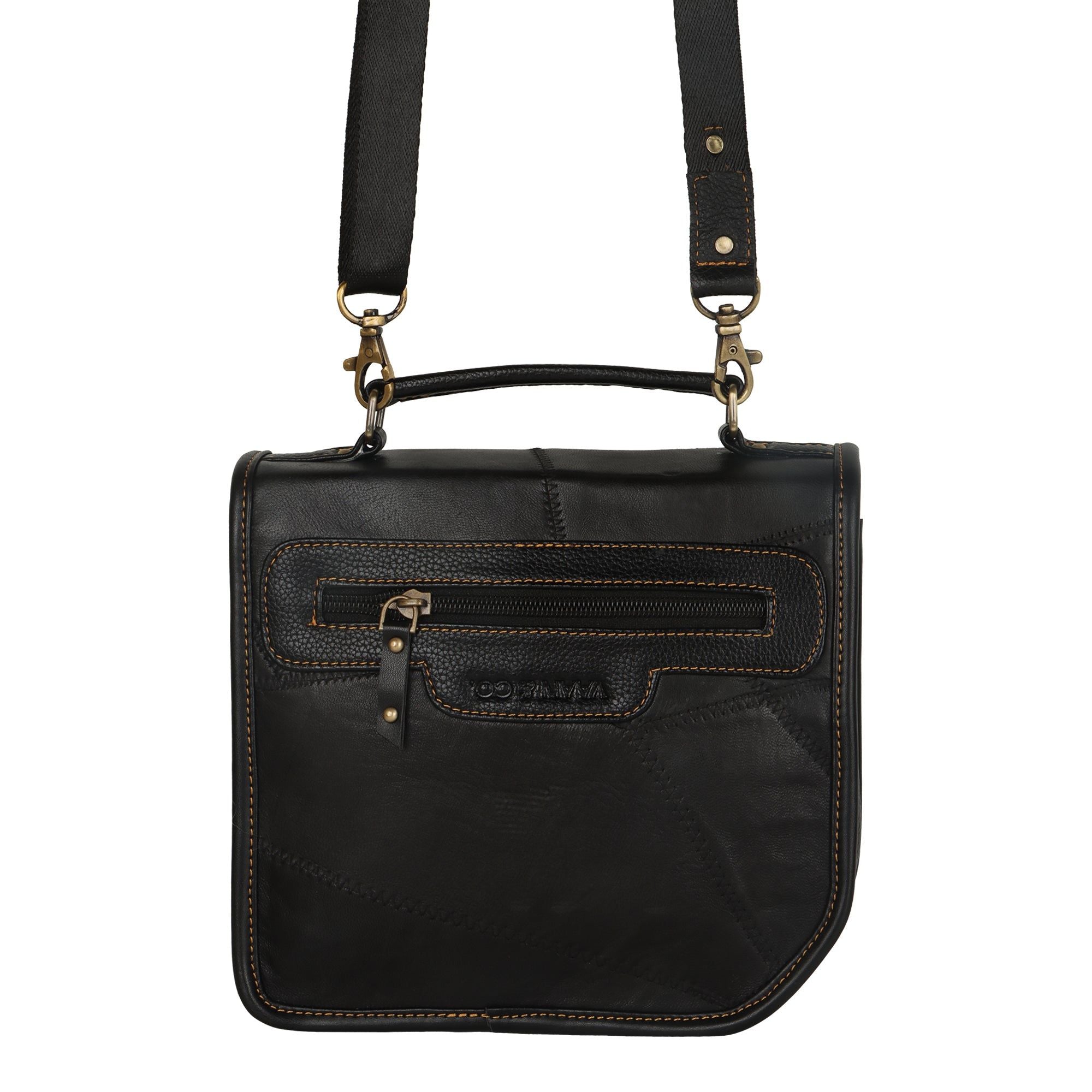 Casey Crossbody - Upcycled Leather + Vegan Leather - Black - BagNook