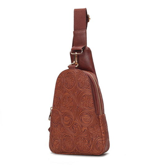 (brown)Millie Women Flower Embossed Sling Bag By MKF - BagNook